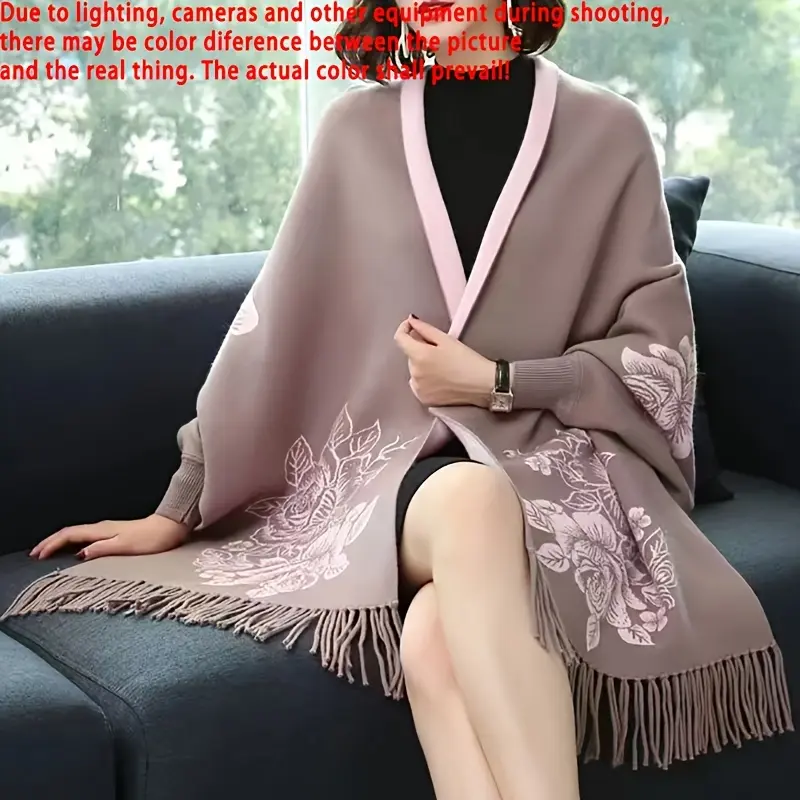 Thick Warm Dual-Use Shawl Coat - Female Autumn and Winter Retro Cloak with Sleeves - Cheongsam Style