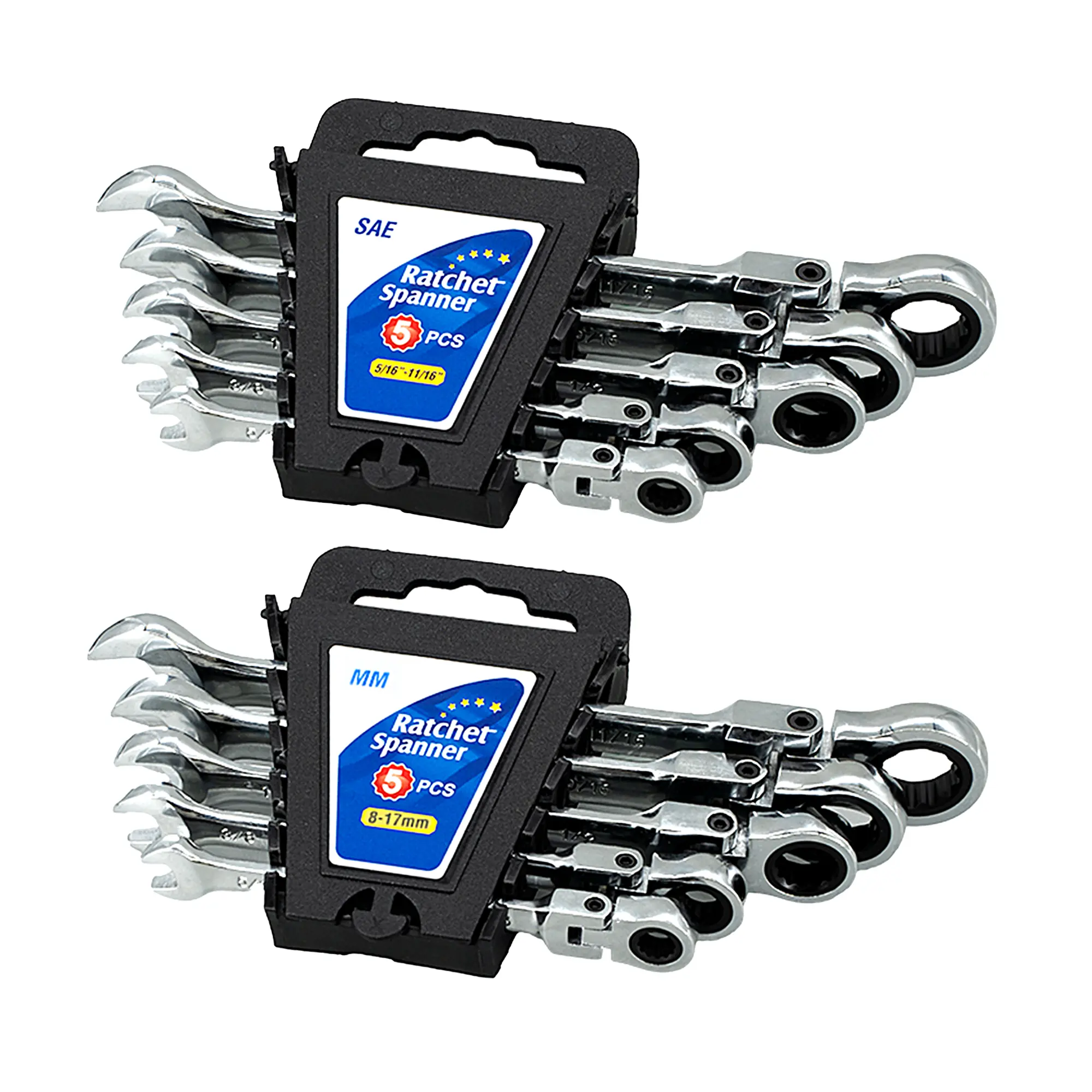 Flexible Ratchet Socket Wrench Set (5pcs/10pcs) - Flex-Head, SAE 5/16"-11/16", Metric 8-17mm, Chrome Vanadium Steel, Heavy-Duty, Storage Case Included, Car Tools, Flexible Wrench, Car Repair Accessories