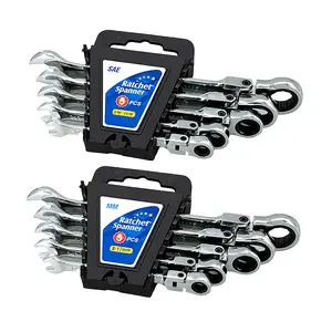 10pcs Ratchet Wrench Set | Flex-Head Ratchet Spanner Set | SAE 5/16"-11/16" & Metric 8-17mm | Heavy-Duty Mechanics Tools with Storage Case, Professional Chrome Vanadium Steel Tool Kit for Home & Auto Repair