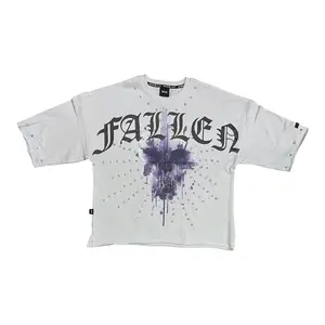 SM6150 - Fallen with Studs n Pearl Cropped Top Graphic T-Shirt