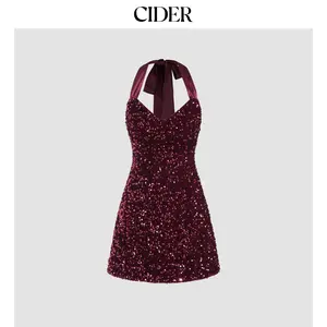 Cider [size 0-26] Sequin V-neck Halter Mini Dress