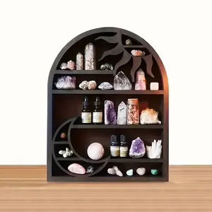 Boho Style Wall Mounted Storage Rack, 1 Count Wooden Storage Rack with Moon & Sun Design, Home Organizer for Crystal & Perfume & Essential Oil