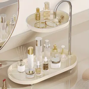 2-Tier Bathroom Countertop Storage Shelf with Perfume Jewelry Organizer - Heavy-Duty Plastic Two-Tier Tray Suitable for Dressing Table, Bedroom, Bathroom - Space-Saving Countertop Shelf