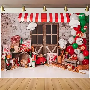 1pc 2D Flat Chef's Delight Ft/ft Polyester Birthday Party Backdrop - Chef Hat & Balloon Design for Family Gatherings and Celebrations