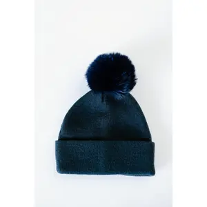 Navy Blue Single Pom Pom Beanie