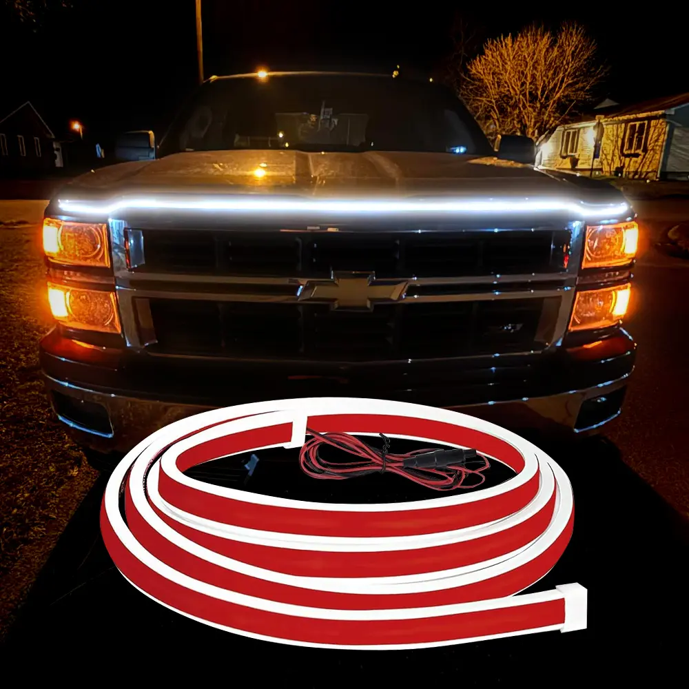 71” High-Brightness Car Hood Gap Light Strip – Dynamic Scan Start-Up LED DRL Daytime, Universal Flexible Waterproof Exterior Front Hood Decoration for Trucks SUVs Cars Vans Jeeps, Easy Hardwire Installation, Car Mods Ambient, Door edge pedal accent DIY