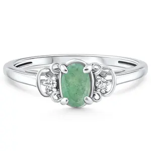 1/2Ct Oval Emerald & Lab Grown Diamond Ring 10k White Gold