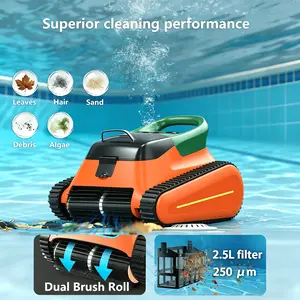 Cordless Robotic Pool Cleaner - Pool Vacuum 180W Brushless Motor, 45,000Pa Suction - Wall Climbing Sonar Navigation - 3 Modes Automatic Pool Robot for Inground And Above-Ground Pools Up to 2150 Sq. Ft. (With Pool Hook)
