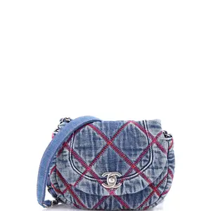 Pre-owned CHANEL material Messenger Bags Coco Beach Messenger Bag Quilted Denim Mini by Rebag