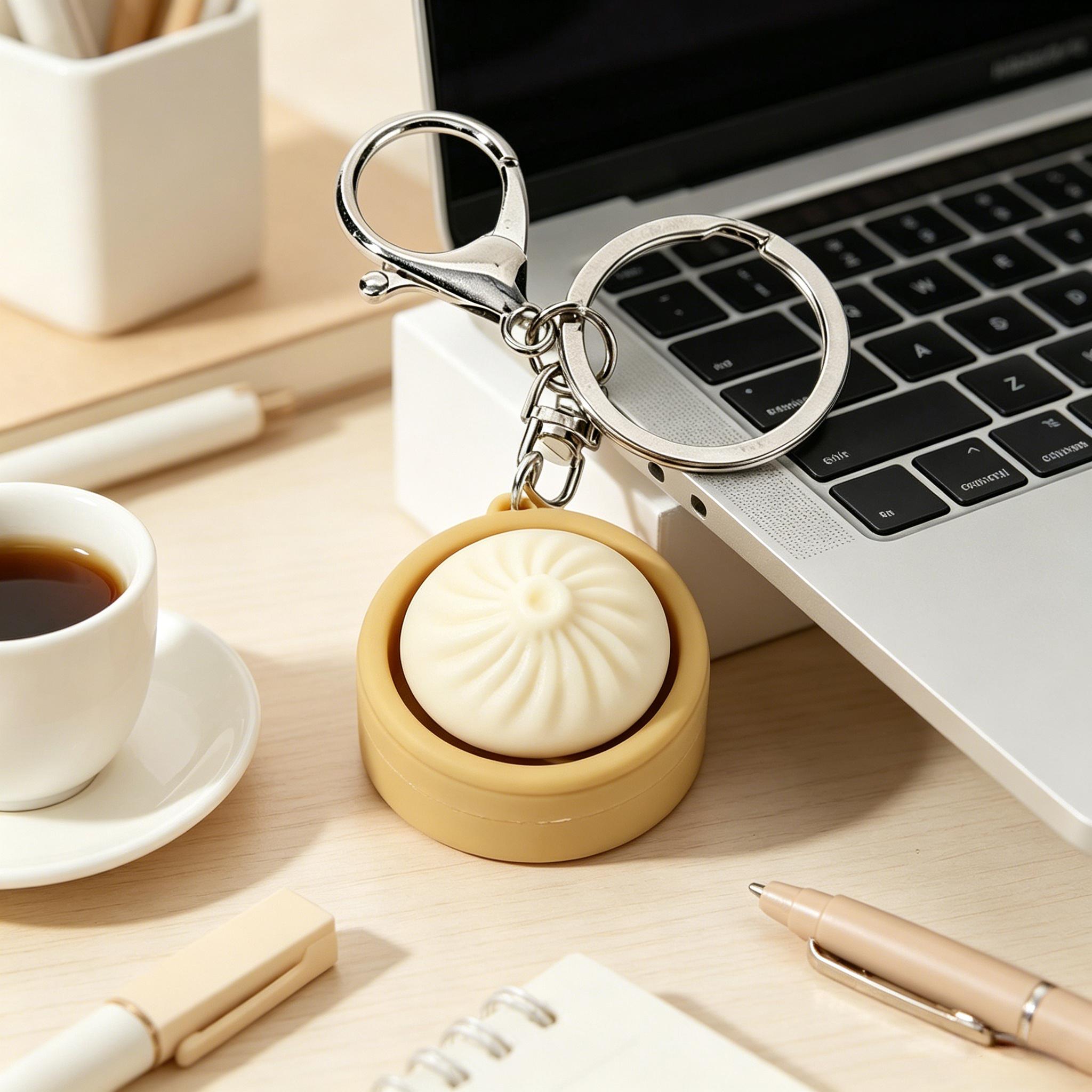 1pc Cute Mini Dumpling Keychain,  Stress Relief Toy