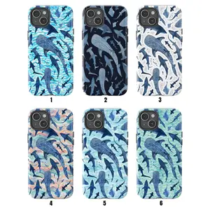 Monochrome Blue Shark Watercolor Ocean Phone Case – Marine Life Pattern on White & Black Background – Unique Sea Animal Design for iPhone 17 Pro Max 17 Air 17Pro 16 15 14 13 12 11 Pro Max, Samsung Galaxy, Google Pixel