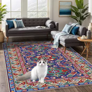 Reusable Pet Mat with Colorful Pattern, Washable Dog & Cat Pad, Non-Slip Training Mat for Puppies, Polyester Fiber Material