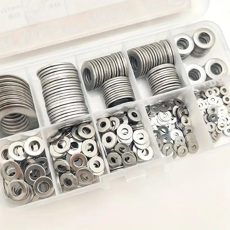Stainless Steel Flat Washer Set with Storage Box, Flat Washers Assortment Kit, Assorted Hardware Lock Washers Kit, for Home Decor, Factory Repair, Kit
