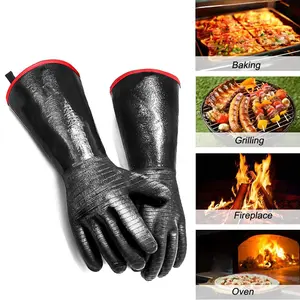 Heat Resistant Silicone Grill Gloves, 932°F Waterproof Long Sleeve Non-Slip Oven Gloves for BBQ, Smoker, Roasting & Daily Kitchen Use outdoorfun