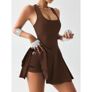 Women's Solid Sports Tank?Dress, Casual Sleeveless Bodycon?Dress?for Summer, Ladies Sportswear for Indoor Outdoor Wear（gift）