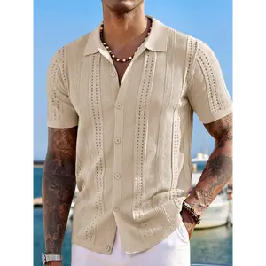 Men's Breathable Knit Shirt - Lightweight, Casual Summer Fashion, Solid Blue, Machine Washable