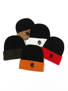 Men's Fashion Knitted Hat with Embroidered Pattern, 3D Stitched Beanie Without Brim, Trendy Winter Accessory, 1 Piece