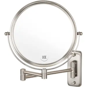 Wall Mounted Makeup Mirror - 10x Magnification 8'' Two-Sided Swivel Extendable Bathroom Mirror Nickel Finish