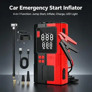 Dual-purpose wireless car emergency starter and tire inflator, portable integrated design, with emergency starting, rapid inflation, and intelligent safety protection functions, suitable for road breakdowns and everyday vehicle emergencies