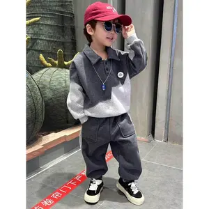 Boys' Trendy  Set for Autumn, Featuring a Stylish Sportswear Ensemble for Young Children, Including a Sweatshirt And Sweatpants for Spring And Autumn, Designed for Comfort And Casual Coolness, for Outdoor,   Set,  Pant  Set,  Sw outfit Boy