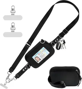 Clip and Go Strap for Phone with Wallet Crossbody Phone Lanyard Adjustable and Detachable RFID Wristlet Wallet with ID Window and Zipper, Black #tranding