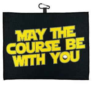 Premium Microfiber Golf Towel, Large Size 16''x24'', Super Absorbent & Quick-Dry For Quick Cleaning, Machine Washable, Perfect for Golf Bags, Fun & Creative Gifts for Men or Women, Golf Accessory. May The Course Be with You. - BLACK