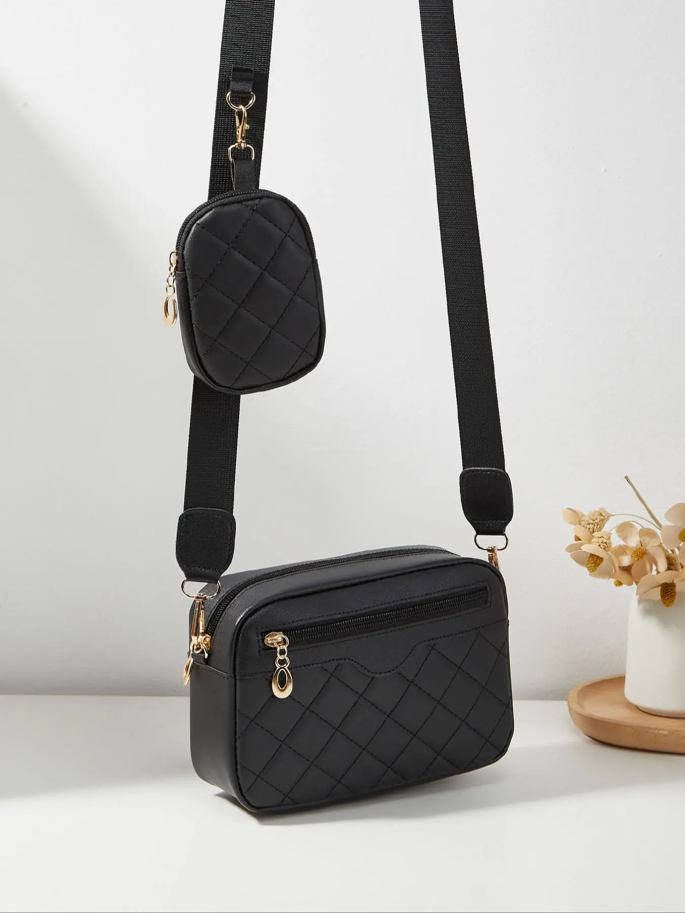 Women's Solid Color Quilted Crossbody Bag & Wallet Set (2pcs), Versatile Pu Leather Casual Crossbody Shoulder Bag Set for Daily Use, Daily Commuting Bag for Women, Crossbody Purse, Crossbody Shoulder Purses
