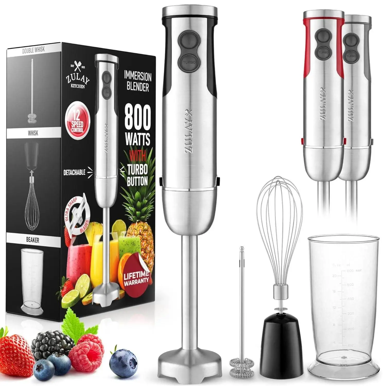 3-in-1 Immersion Blender Handheld - Powerful 800 Watt 12 Speed Emulsion Mixer