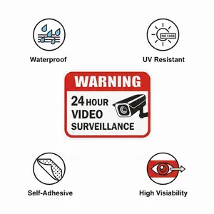 Yitap 24-Hour Security Warning Sticker, Waterproof Weather-Resistant Label, Home Office Car Safety Anti-Theft Decal, No Residue Adhesive