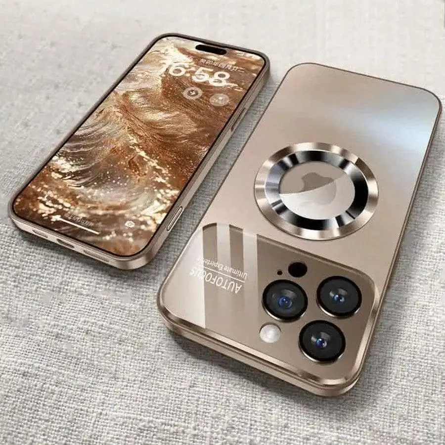 Luxury Magnetic Wireless Charging Cover for iPhone Series, MagSafe-Compatible Titanium Texture Casing, Shockproof Phone Accessories with Glass Lens Protector, Fits iPhone 11/12/13/14/15/16/17/17e/17 Pro Max Air Plus