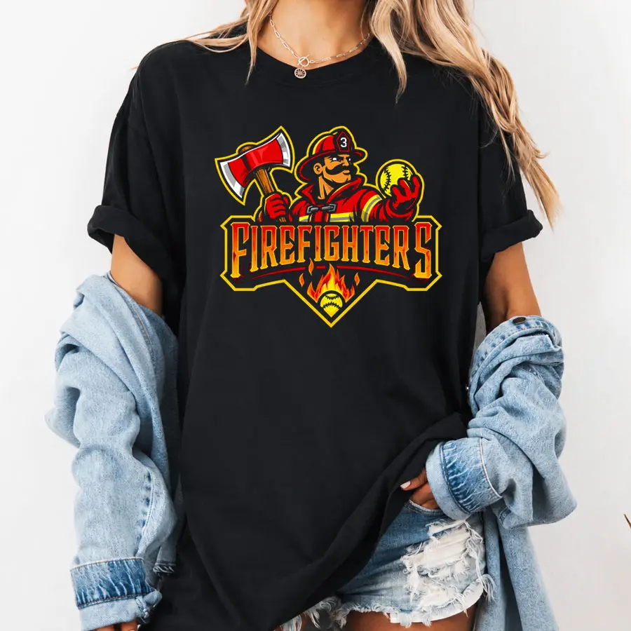 [100% Cotton] Firefighters T-Shirt, Baseball Firefighter Graphic Tee, Hero First Responder Shirt, Vintage Sports Firefighter Tee, Firefighter Dad Short Sleeve Shirt, Father’s Day Gift For Dad