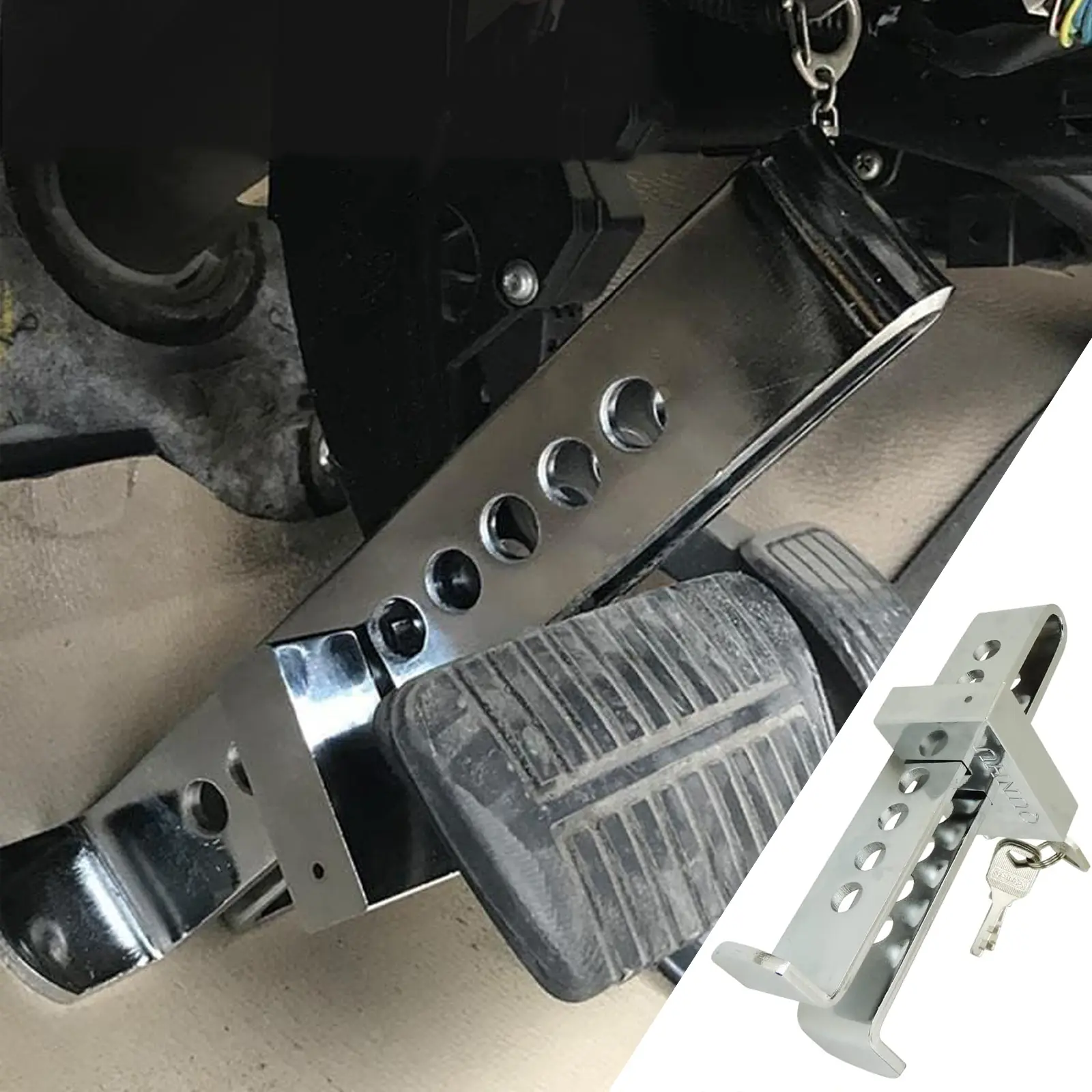 Car Anti-Theft Brake Lock, 8-Hole Braking Pedal Safety Device, Heavy-Duty Stainless Steel, Portable Key Lock, Car Steering Wheel Lock, Wheel Lock Keys, Auto Lock, Anti Theft Locks