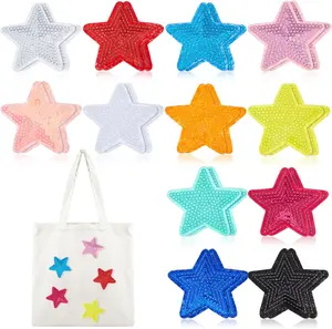 24 count Sequin  Iron on Patches Embroidery Shiny Stars Patches Glitter Repair Applique DIY Crafts for Labor Day Clothing Jacket Jeans Hat Decorations