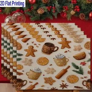 1PC/4Pcs/6Pcs 2D Flat Printed Gingerbread Man Cookie Christmas Theme Table Mats, Placemats, Heat-resistant Kitchen Table Mats, Home Restaurant Table Mats, Outdoor Picnic Table Cloth Mats, Etc