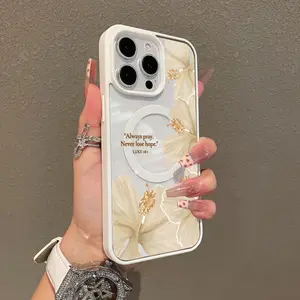 Magnetic Compatible Case for iPhone 17 16 E Pro Max 15 Plus 14 13 12 11 XS XR, Hibiscus Hope Prayer Aesthetic Print | Shockproof, Silicone, Lightweight, Scratch Resistant, and Trendy Protection