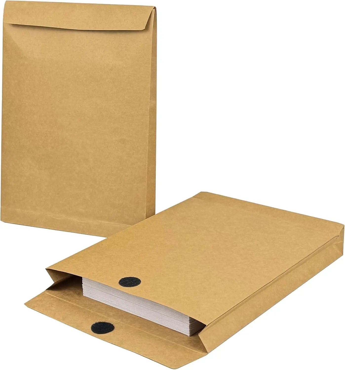 25 Pack 9.3" x 13" Expandable Large Brown Kraft Mailing Envelopes, Anti Tear Catalog Envelopes with Hook-and-Loop Closure for Business Office Paper Documents File Storage