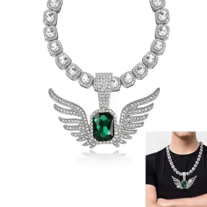 Diamond Square Necklace with Angel Wing Pendant Hip Hop Zircon Baguette Chain Tennis Chain with Elegance Angel Wing Pendant Ideal Jewelry for Daily Wear Gift for Men Women Boys, Girls Birthday Wedding Party