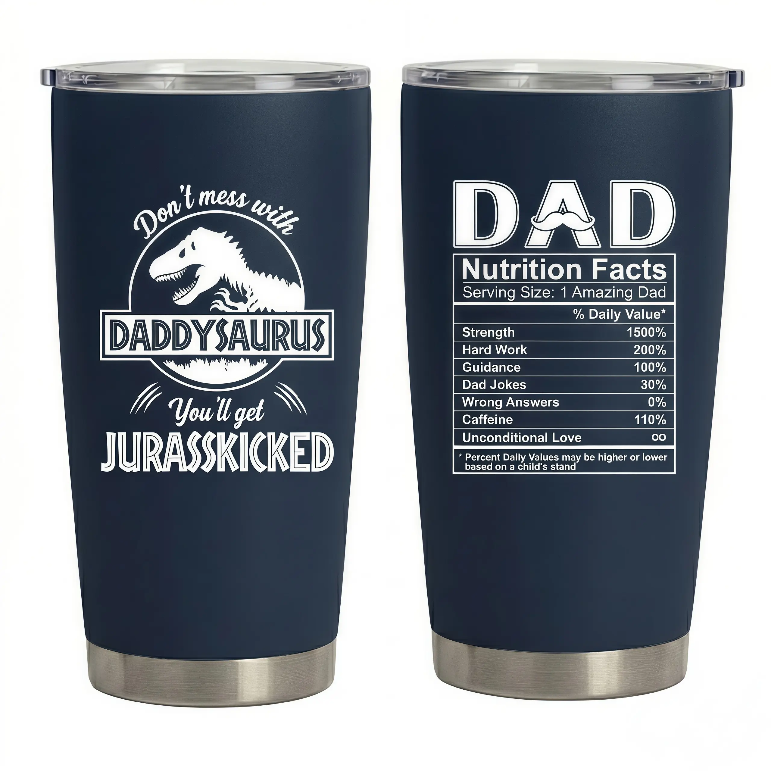 20oz Reusable Portable Daddysaurus Printed Tumbler Cup with Lid - Vacuum Insulated Stainless Steel Coffee Travel Flask, Funny Father's Day Gift for Dad, Animal-Themed Drinkware