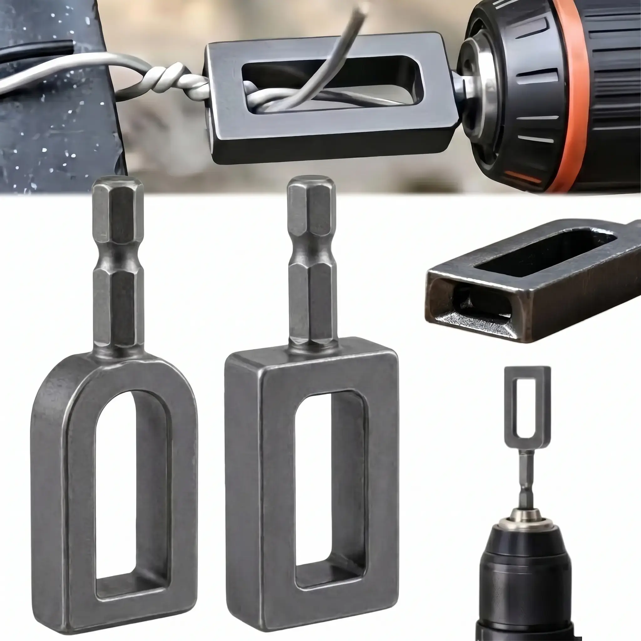 2PCS Wire Twister Tool for Drill, 2 PCS Electric Drill Wire Twisting Tool with 1/4" Hex Shank, Heavy Duty Steel Wire Twisting Attachment for Fence Repair, Rebar Tying, Electrical Hand Tools (#9+#11-2pc)