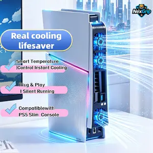 PS5 Slim Cooling Fan with LED Light - Silent USB Temperature-Controlled External Cooler for PS5 New Slim Console, Gaming Accessory, Computer Peripherals