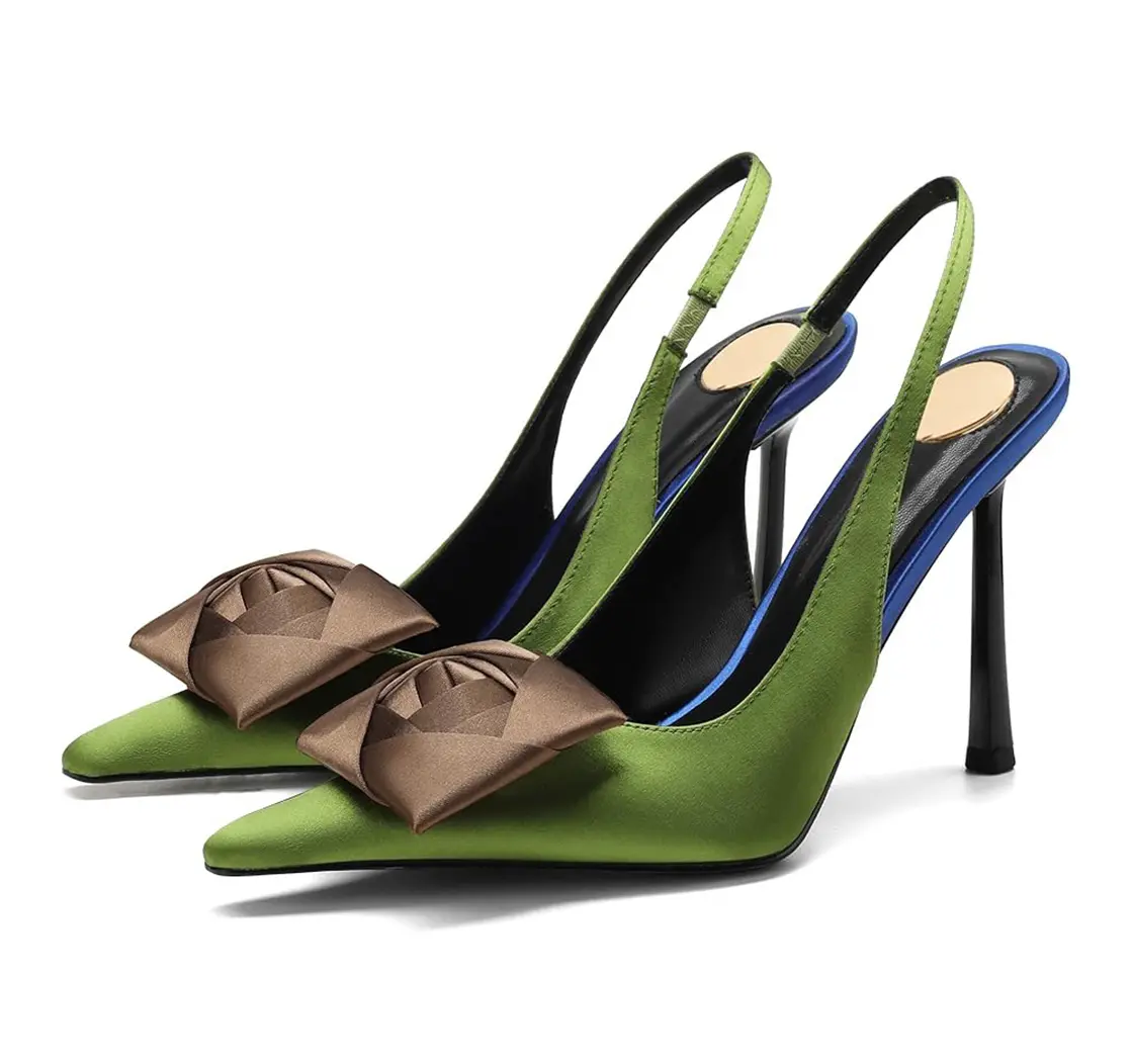 ReneChristine Women's Chic Satin Slingback High Heels with Handmade Rose Detail - 3 Stunning Shades for Fashionable Outfits