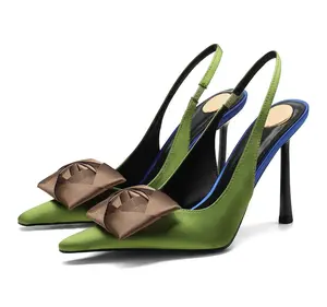 Women's Chic Satin Slingback High Heels with Handmade Rose Detail - 3 Stunning Shades for Fashionable Outfits