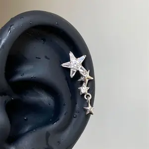 1pcs Quality Shiny Zircon Five Pointed Star Pendant Cochlear Ear Bone Nail 316L Stainless Steel Earring for Women Waterproof