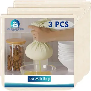 3 PCS Reusable Cheesecloth Bag & Nut Milk Bags Grade 100 14x14 Inch Hemmed Cheese Cloth for Straining Craft 100% Cotton Unbleached Cloth Strainer for Cooking Baking Juicing Cheese Making