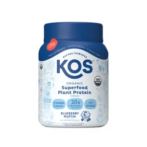 KOS Organic Plant Protein Blueberry Muffin 15 Servings USDA Certified Gluten Free 20g Protein Per Serving Digestive Enzymes for Optimum Absorption KOS Organic Plant Protein Blueberry Muffin 15 Servings USDA Certified Gluten Free 20g Protein Per Serving Digestive Enzymes for Optimum Absorption