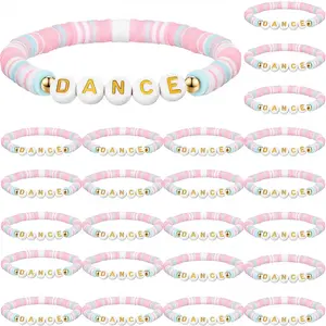 24/36Pcs Graduation Dance Polymer Beaded Bracelets Gift Stylish Elegant and Durable for Galentine Student Charm Jewelry Team Gift for Dance Lovers School Party Gift