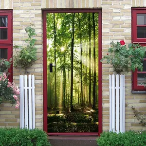 2pcs Forest Morning Sunlight Tree Wall Sticker Natural Scenery Living Room BedroomDecoration Sticker Environmental Protection Removable Self Adhesive Wallpaper Mural