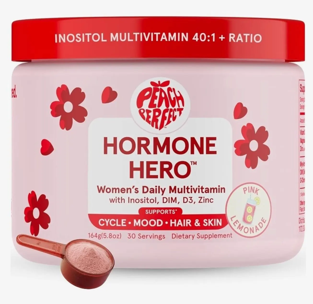Peach Perfect Hormone Hero – Myo-Inositol & D-Chiro 40:1, Omega-3, Vitamin D3, Magnesium Glycinate, DIM, Zinc – Hormonal Balance, Ovarian Health, Fertility, Cycle and Energy - 30 SVG, Pink Lemonade