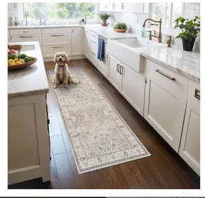 2x6 Hallway Washable Runner Rug : Vintage Soft Kitchen Laundry Runner with Non Slip Backing Farmhouse Entryway Living Room Floor Mat Stain Resistant Carpet for Bedroom Bathroom Distressed Beside Rug