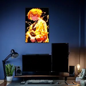 Demon Slayer Zenitsu Agatsuma Poster with Golden Thunder Aura and Sword Lightning Effects, High Quality Cardboard Sharp Pattern Poster for Anime Enthusiasts, Bedroom Office Wall Art, Gift for Manga Fans